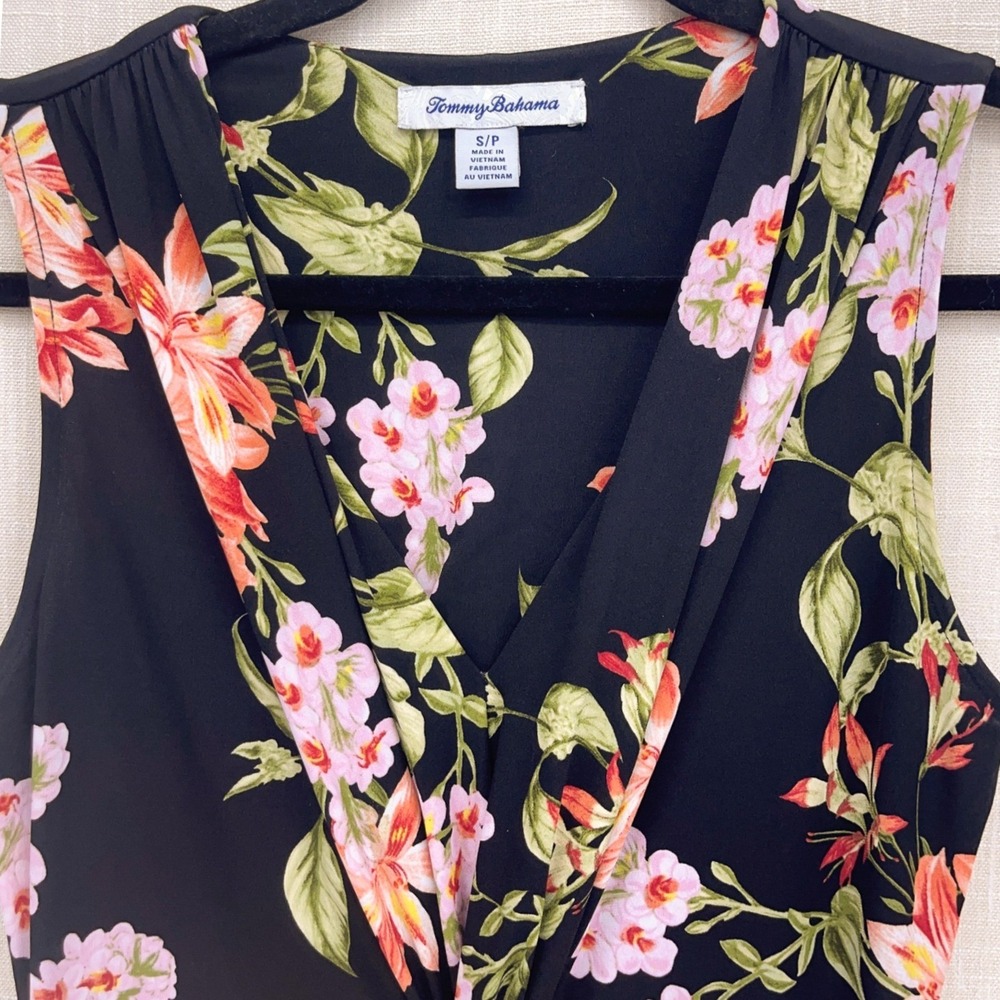 Tommy Bahama Black Floral Twist Front Maxi Dress S Sleeveless V-Neck Tropical - Picture 3 of 9